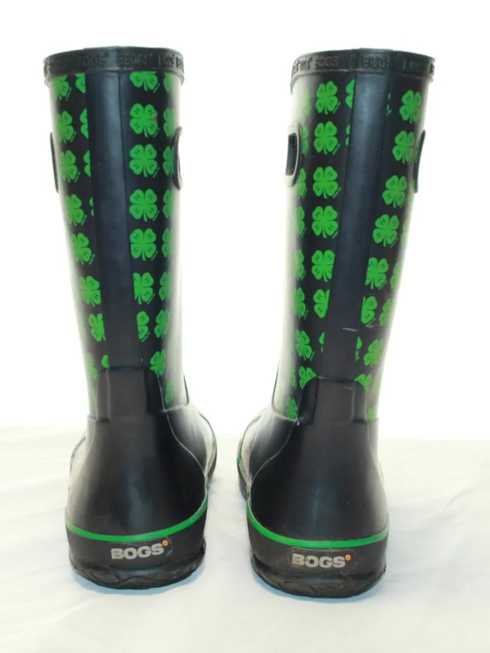 Bogs Youth Size 6 Black 4H Clover Mid Waterproof Rubber Pull On  Rainboots
